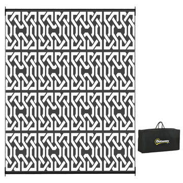 Outsunny Reversible Outdoor Rug, 8' X 10' Waterproof Plastic Straw Floor Mat, Portable Rv Camping Carpet With Carry Bag, Large Floor Mat For Backyard, Deck, Picnic, Beach, Black & White Chain Multicolor Polypropylene