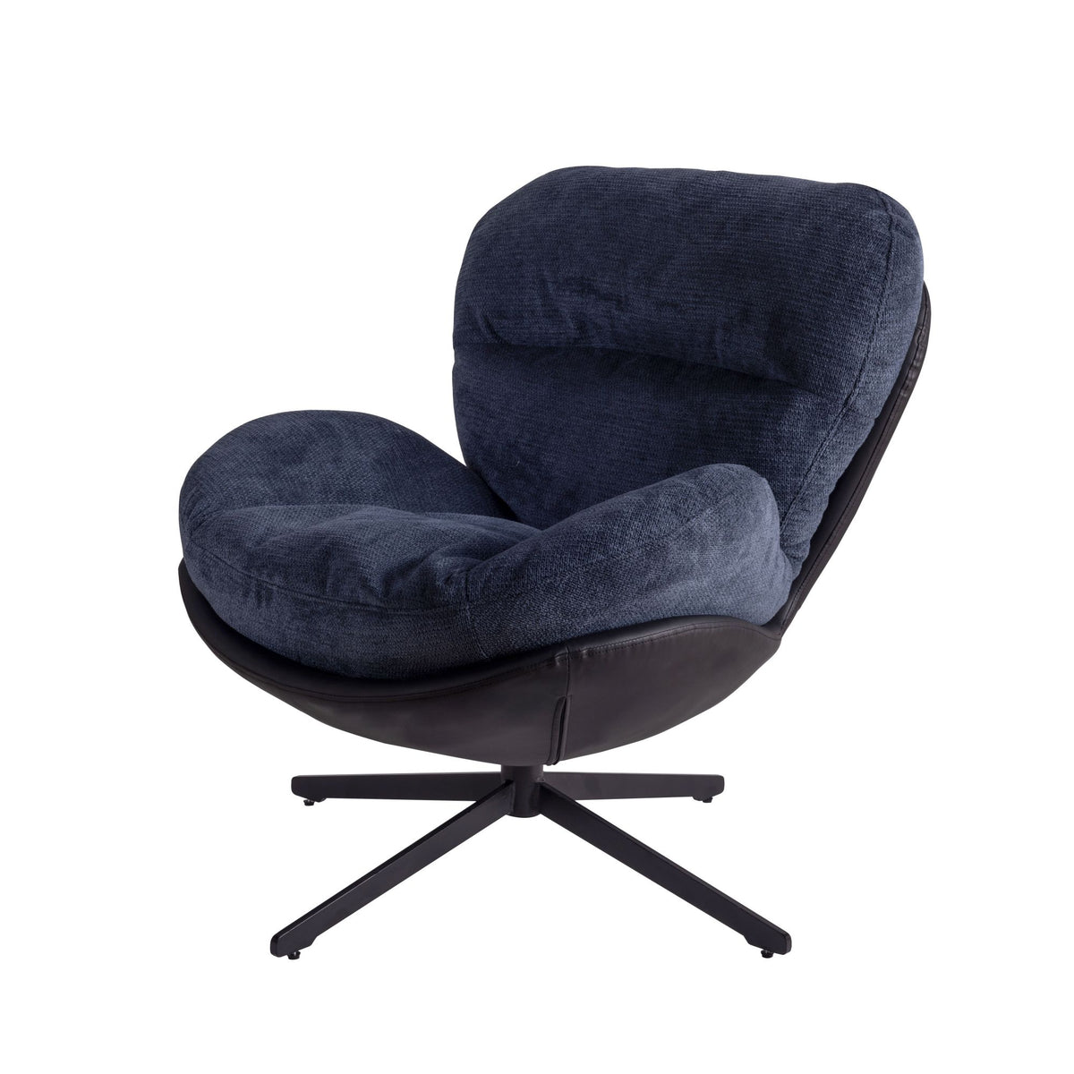 360 Swivel Accent Chair, Modern Chenille Lounge Chair With Faux Leather And Black Metal Base Frame, Comfortable Reading Chair For Small Spaces, Living Room, Bedroom, Reading Corner, Office, Navy Blue Black,Navy Blue Brown Primary Living Space American