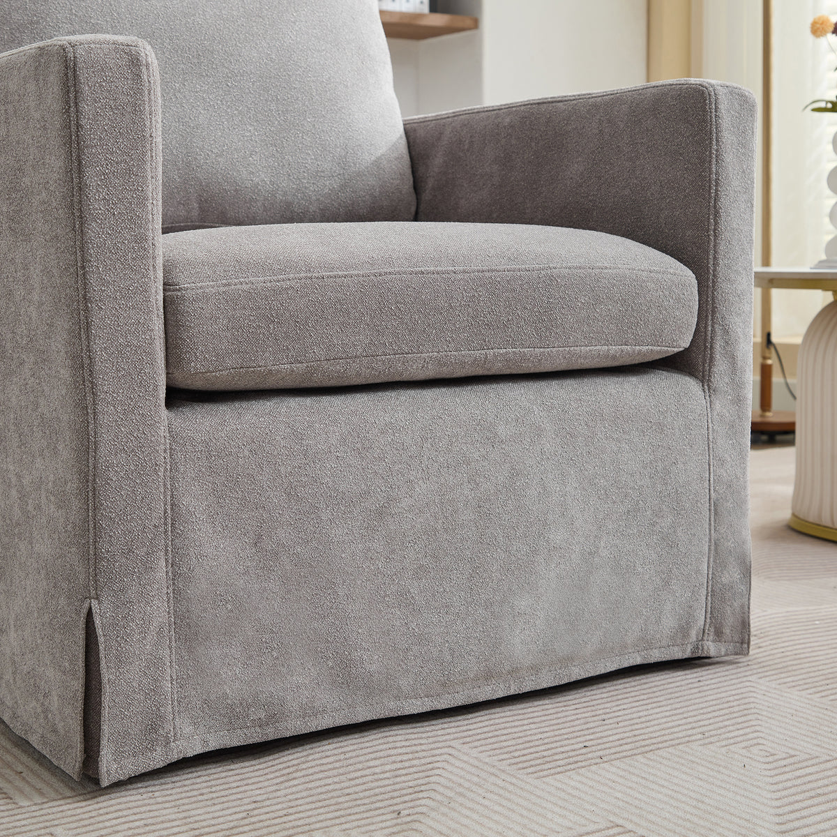 29.92'' Swivel Accent Chair, Upholstered Skirted Swivel Chair With Removable Back Cushion, 360 Degree Comfy Armchair For Living Room, Nursery, Lounge,Office,Gray Chenille Gray Chenille