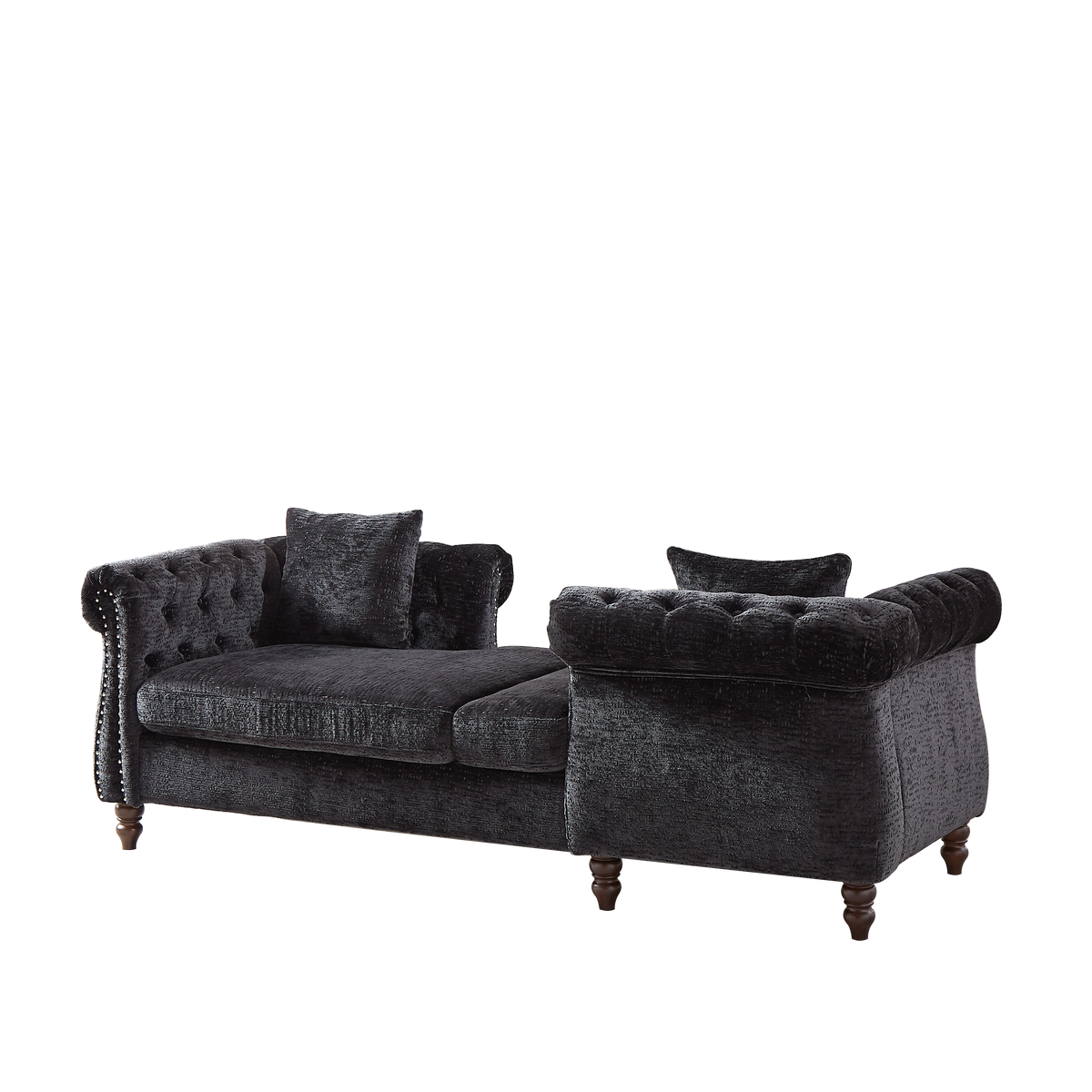 81 Inch Chenille Face To Face Chaise Lounge With Two Pillows,Nailhead Trim,Button Tufted Design And Rolled Arms For Lounge, Living Room And Office Black Chenille 1 Seat