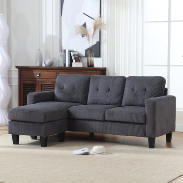Velvet Sectional Couchl Shaped Sofa With Ottoman For Small Apartment Dark Gray Velvet 3 Seat