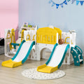 Qaba 8 In 1 Toddler Slide And Swing Set With 2 Slides, Baby Slide For Ages 1 3 With Basketball Hoop, Climber, Aisle, Steering Wheel, Storage Space, Telescope, Indoor Playground, Yellow Yellow