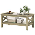 Homcom Glass Coffee Table, Modern Farmhouse Center Table With Storage, Side Table For Living Room With Classic X Bar Style Sides, Gray Gray Mdf