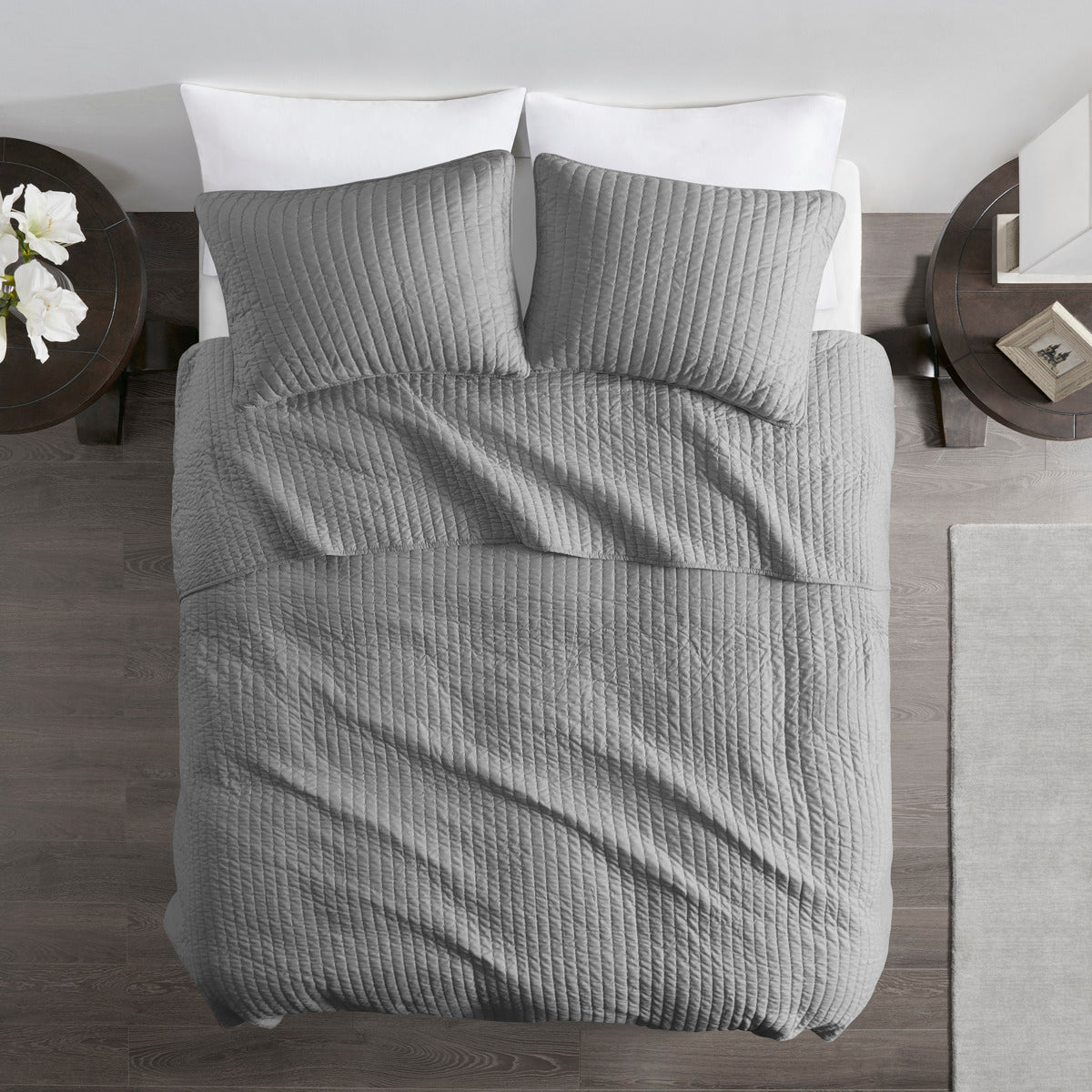3 Piece Quilt Set Grey Full Queen Full Grey Cotton
