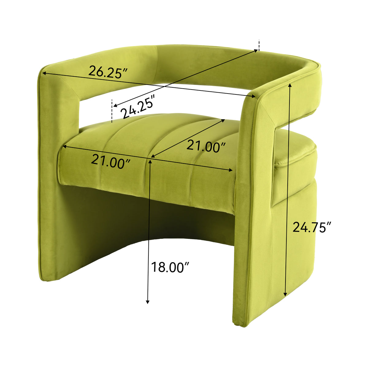 Modern Velvet Accent Chair With Ribbed Detail, Luxury Curved Fully Upholstered Accent Chair, Green No Assembly Needed Green Velvet