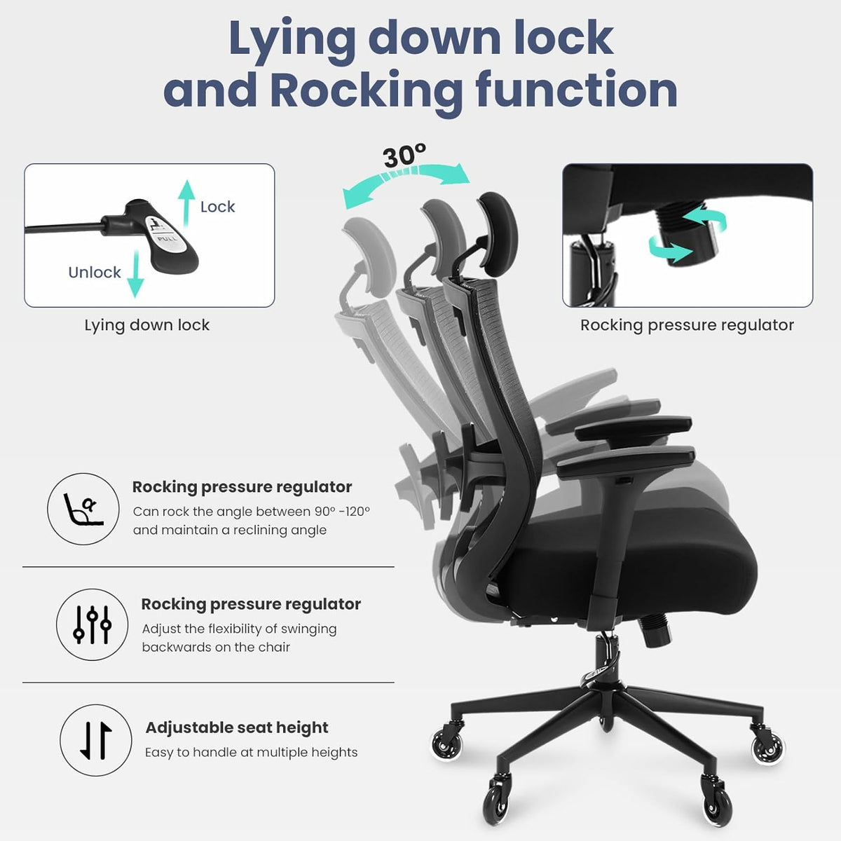 Big And Tall Office Chair 500Lbs Ergonomic Office Chair For Heavy People With 3D Armrest, Quiet Rubber Wheels, Adjustable Lumbar Support And Headrest Heavy Duty Metal Base Mesh Chair Nylon Black