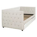Twin Size Tufted Upholstered Daybed With Trundle, Velvet Sofabed With Rivet Design, No Box Spring Needed,Beige Twin Beige Velvet