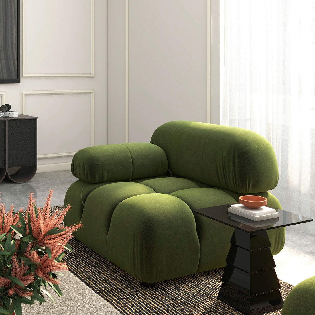 Marcel 36" Bubble Modular Modern Lounge Arm Chair, Olive Green Performance Velvet Olive Green Foam Velvet