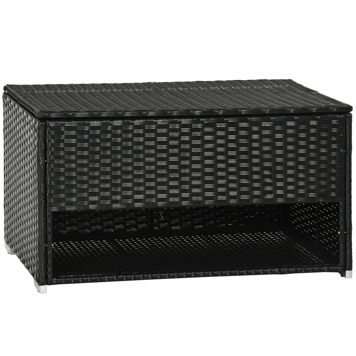 Outsunny Outdoor Deck Box & Shoe Storage, Pe Rattan Wicker Towel Rack With Liner For Indoor, Outdoor, Patio Furniture Cushions, Pool, Toys, Garden Tools, Black Black Steel
