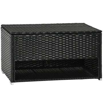 Outsunny Outdoor Deck Box & Shoe Storage, Pe Rattan Wicker Towel Rack With Liner For Indoor, Outdoor, Patio Furniture Cushions, Pool, Toys, Garden Tools, Black Black Steel