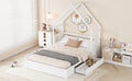 Wood Queen Size House Platform Bed With Guardrail And 2 Drawers, White Box Spring Not Required Queen White Wood Bedroom Bed Frame Solid Wood Mdf