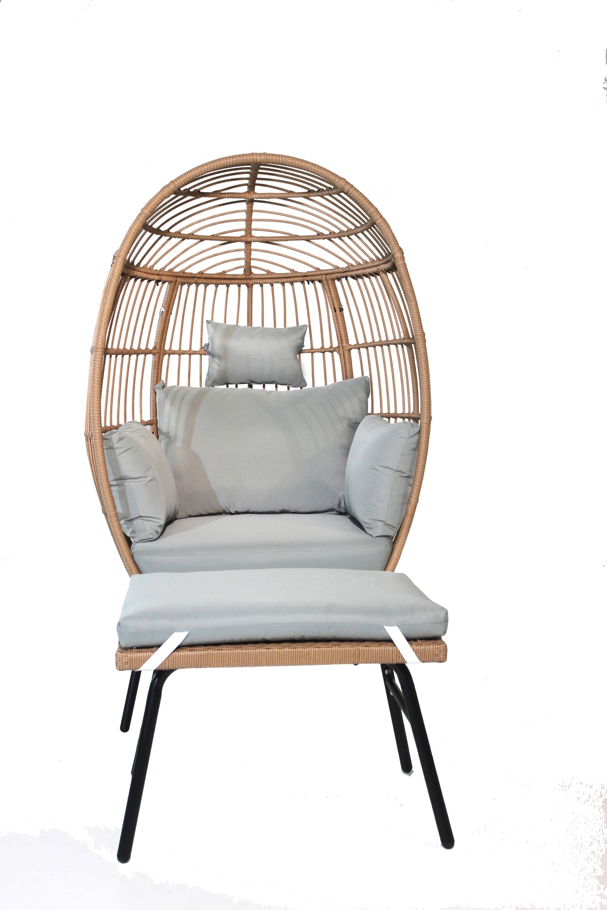 Outdoor Garden Wicker Egg Chair And Footstool Patio Chaise, With Cushions, Outdoor Indoor Basket Chair Yes Blue Neutral Seats 2 Garden & Outdoor European,Modern Steel