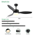 52 Inch Indoor Outdoor Ceiling Fan With Led Select Light Kit Black Black American Design Abs