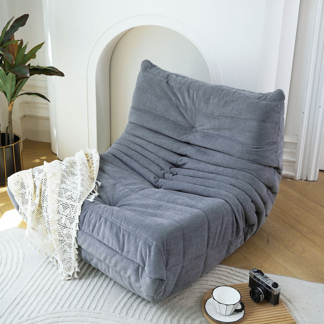 Floor Sofa Bean Bag Chair For Adults Fireside Bean Bag Lounger Memory Foam Chair For Home, Office, Apartment Or Gaming Venue Plain Grey Polyester Primary Living Space Firm Art Deco Armless Foam Polyester Blend