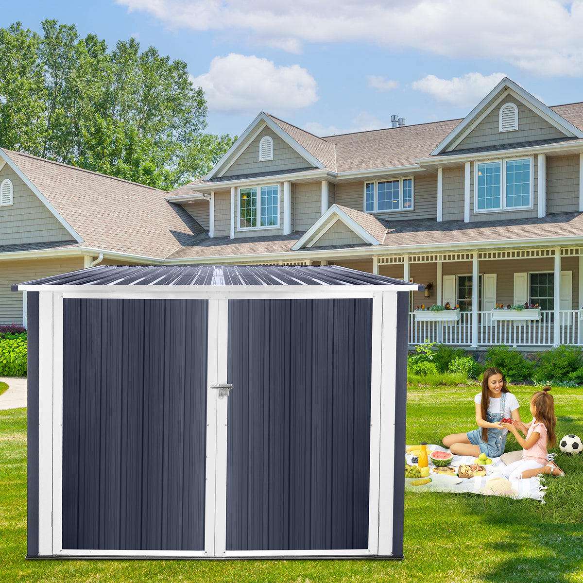 Bicycle Outdoor Steel Storage Shed ,Stores 4 Bikes,Grey Grey Ash Metal