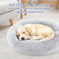 20 Inch Donut Dog Bed, Calming Bed For Dogs, Grey Cat Bed Washable, Round Dog Donut Bed Washable, Plush Fur Dog Bed, Dog Cuddle Bed Grey Faux Fur