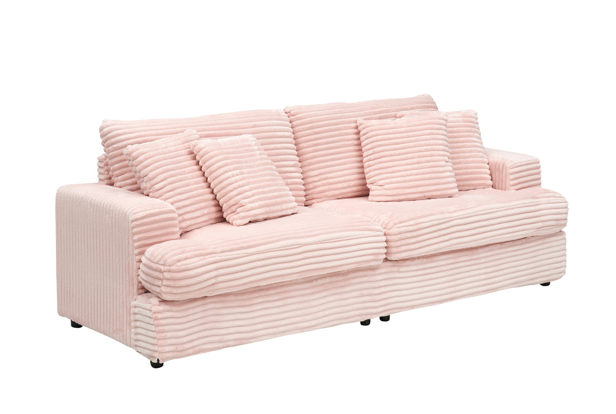 79.3Nch Corduroy Sofa With 4 Matching Toss Pillows Sleek Design Spacious And Comfortable 3 Seater Couch For Modern Living Room,Pink Pink Corduroy 3 Seat