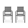 Outdoor Modern Aluminum Dining Chair With Mesh Seat Set Of 2 , Metal Gray And Dark Gray Gray Aluminium