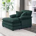 56.3 Inch Corduroy Single Sofa With 2 Toss Pillows And A Ottoman ,Comfy Sofa Deep Seat Couch For Living Room Green Foam 1 Seat
