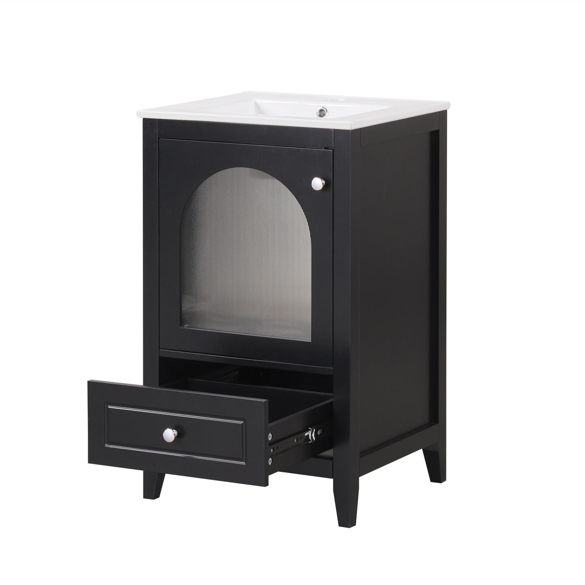 20" Bathroom Vanity With Sink, Bathroom Cabinet With Soft Closing Glass Door, A Drawer, Black Black Mdf