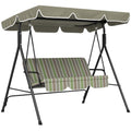 Outsunny 3 Seat Outdoor Patio Swing Chair With Removable Cushion, Steel Frame Stand And Adjustable Tilt Canopy For Patio, Garden, Poolside, Balcony, Backyard, Beige & Green Multicolor Steel