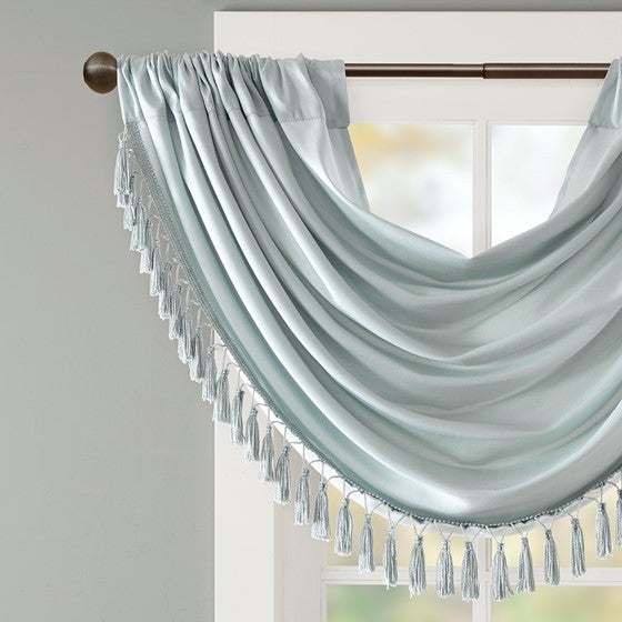 Faux Silk Waterfall Embellished Valance Dusty Aqua 38X46" Dusty Aqua Polyester