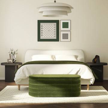 Fuji 49" Upholstered Oval Storage Bench, Olive Green Performance Velvet Olive Green Foam Velvet