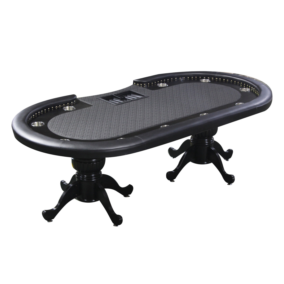 96" Poker Table For 10 Players Casino Game Texas Hold'Em Premium Oval With Round Stud Rivet Decorate Waterproof Cloth Chip Tray Cup Holders Black Primary Living Space Modern Plastic,Tech Cloth,Wood