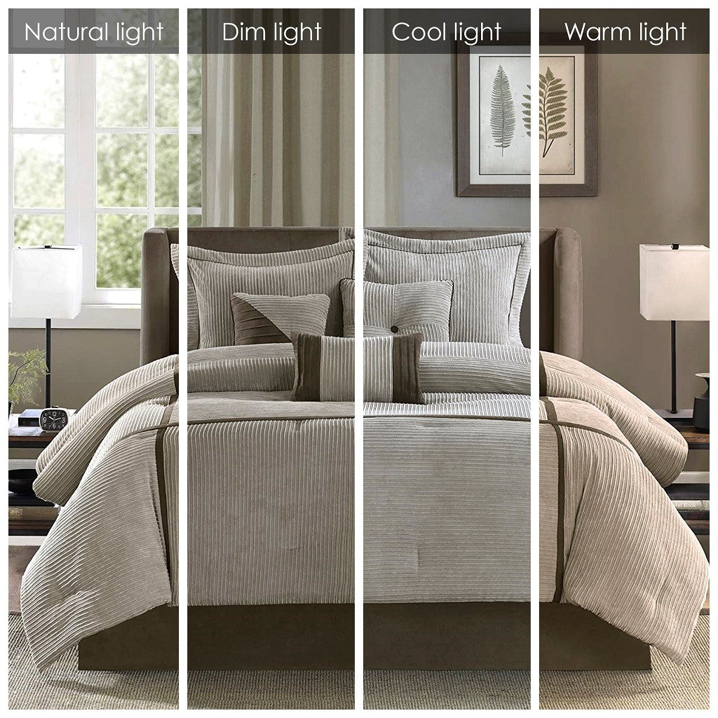 7 Piece Micro Corduroy Comforter Set Taupe King King Taupe Polyester