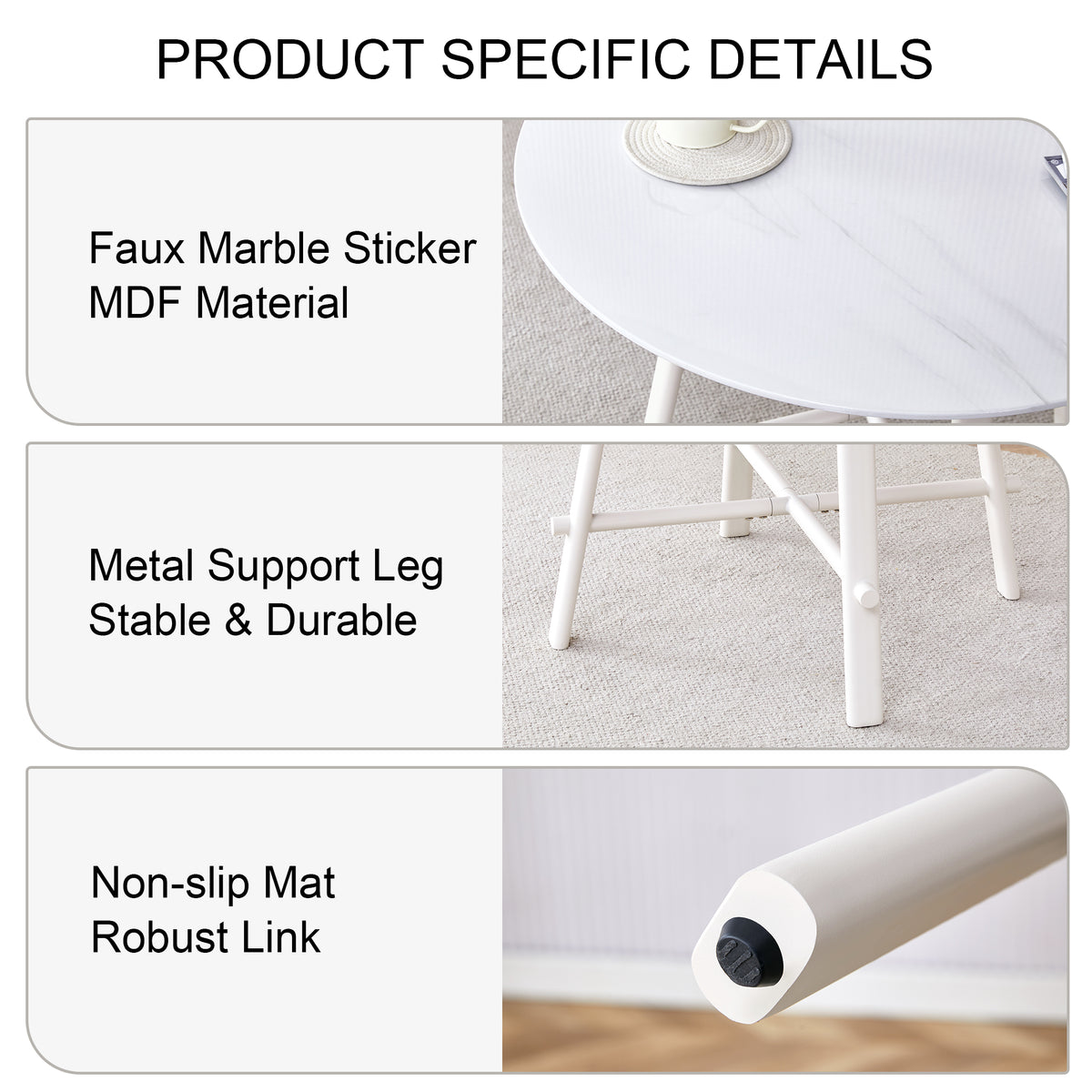 Table And Chair Set, Mdf Desktop, White Metal Table Legs, Stable And Beautiful, Suitable For Most Styles Of Home. Modern Simple Dining Table, Comfortable Seating. White Seats 4 Mdf