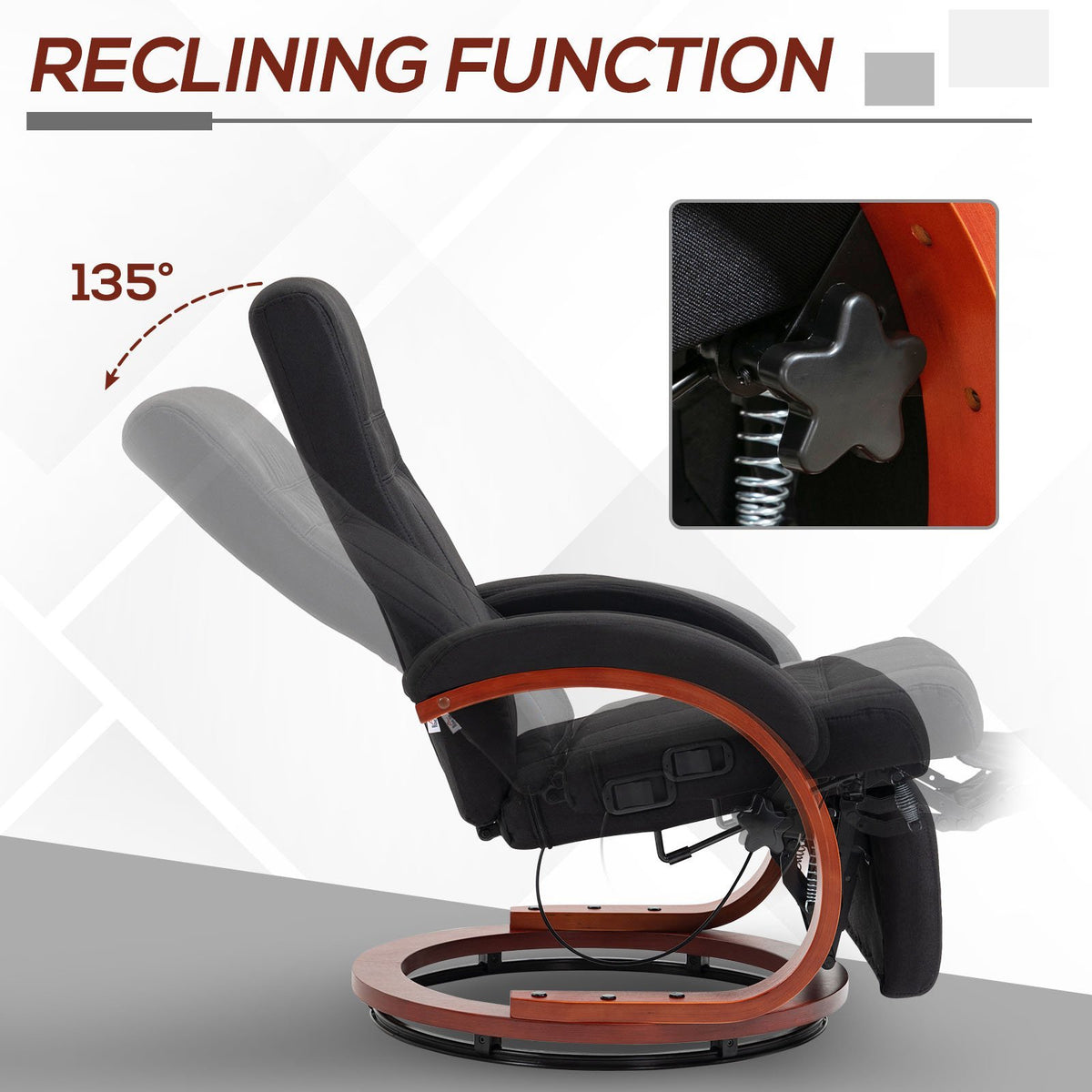 Homcom Manual Recliner Chair For Adults, Adjustable Swivel Recliner With Footrest, Padded Arms And Wood Base For Living Room, Black Black Polyester