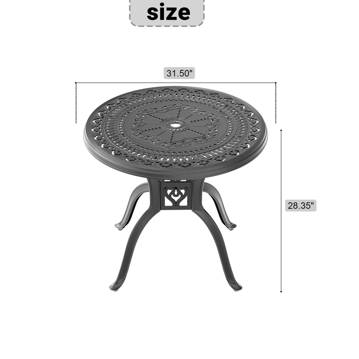 31.50 Inch Cast Aluminum Patio Dining Table With Black Frame And Umbrella Hole Dining Set Black Rust Resistant Frame Garden & Outdoor Complete Patio Sets Aluminium