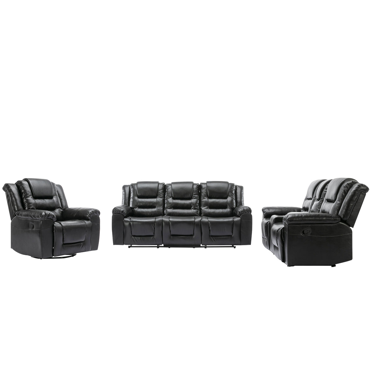 Home Theater Recliner Set Manual Recliner Chair With Wide Armrest, Two Built In Cup Holders For Living Room,Bedroom, Black Old Sku:Sg000760Aab Black Foam Pu Leather