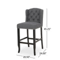 Vienna Contemporary Fabric Tufted Wingback 31 Inch Counter Stools, Set Of 2, Charcoal And Dark Brown Charcoal Fabric