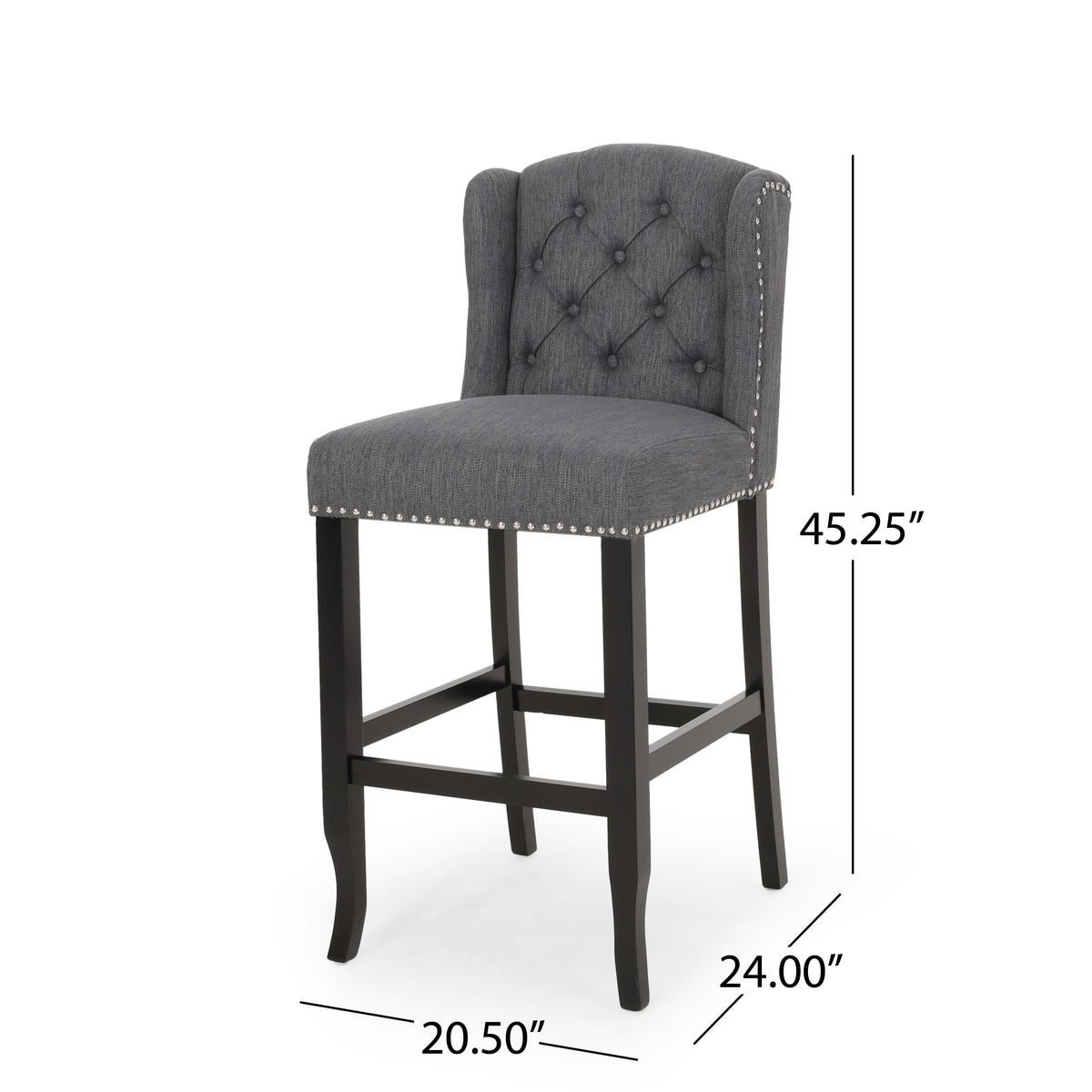 Vienna Contemporary Fabric Tufted Wingback 31 Inch Counter Stools, Set Of 2, Charcoal And Dark Brown Charcoal Fabric