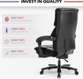 500Lbs Big And Tall Office Chair Wide Seat For Heavy People With Quiet Wheels Heavy Duty Metal Base High Back Larger Size Pu Leather Executive Office Chair With Footrest Back Reclining Alloy Steel Black Foam Faux Leather