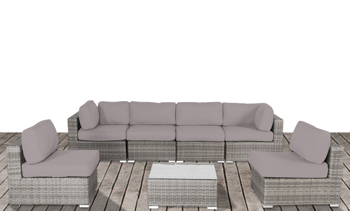 Fully Assembled Rattan Wicker 6 Person Seating Group With Sunbrella Cushions Grey,Taupe Wicker