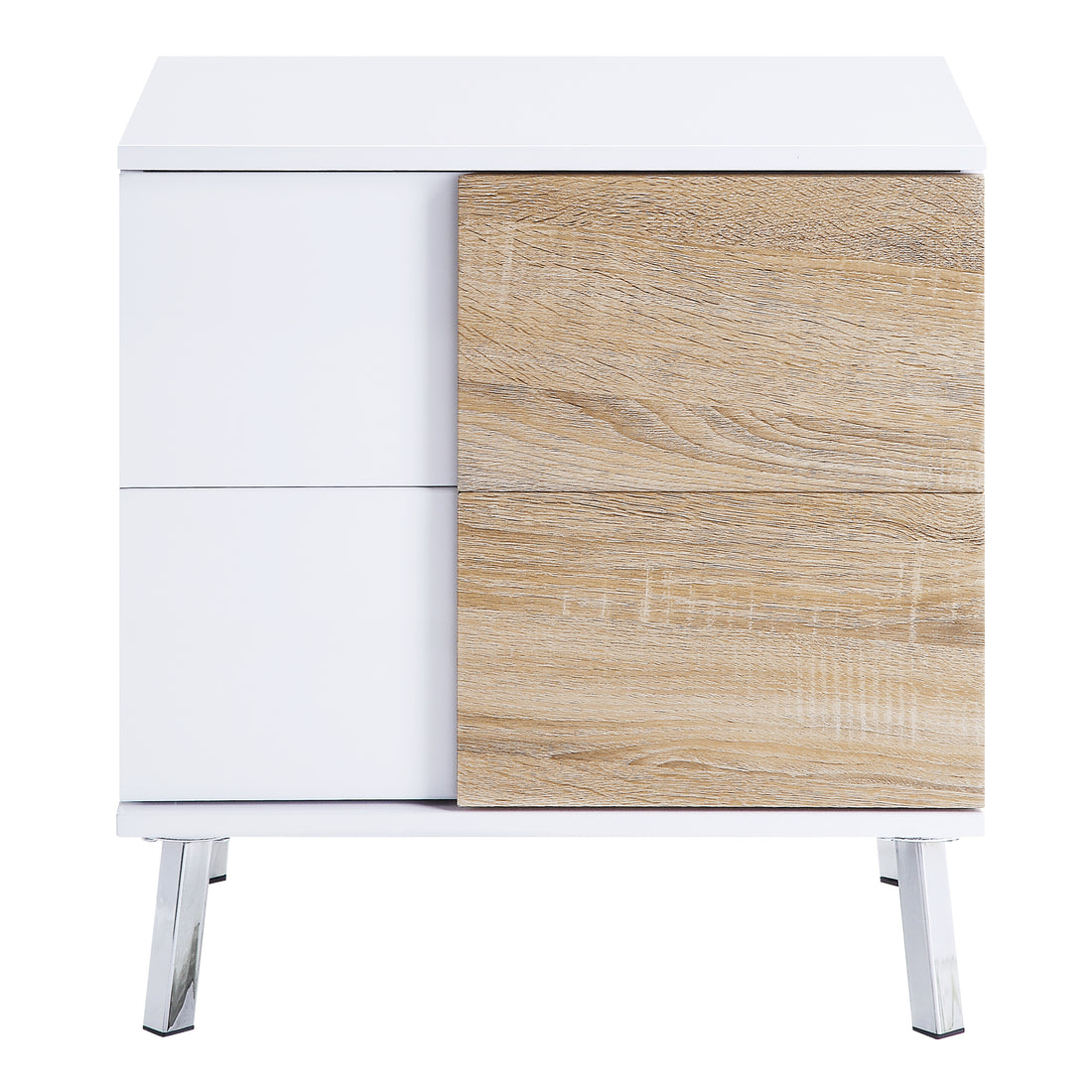 White High Gloss And Natural End Table With 2 Drawers White Primary Living Space Contemporary Drawers Rectangular Wood Metal