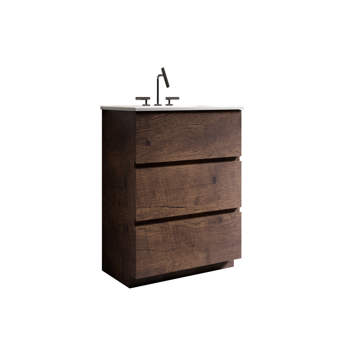 Tia 24" Walnut Bathroom Vanity With Sink With 3 Faucet Holes, Large Storage Freestanding Bathroom Vanity For Modern Bathroom, One Piece White Sink Basin Without Drain And Faucet, Pre Assembled White