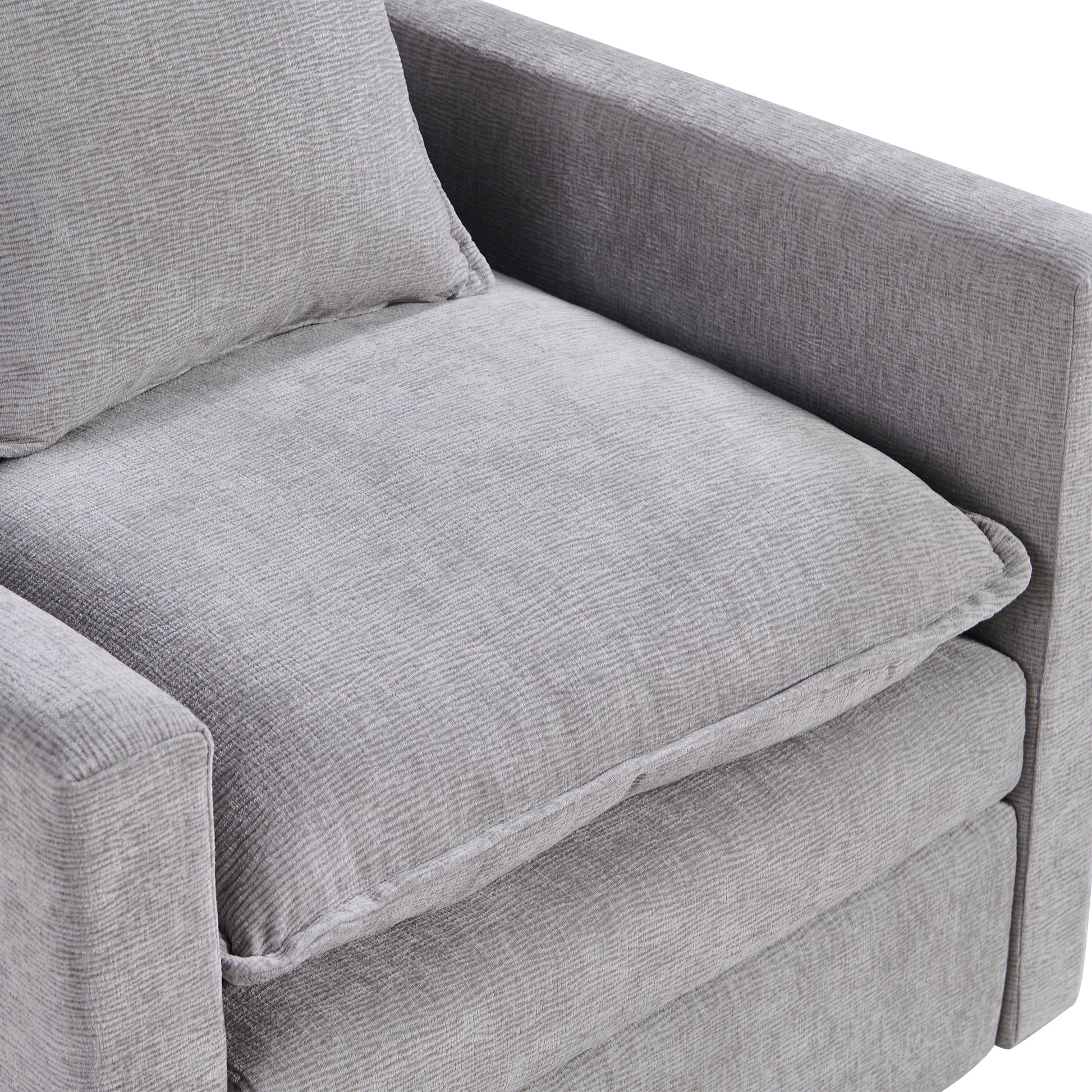 Chenille Fabric Comfy Deep Single Seat Sofa Upholstered Reading Armchair Living Room Gray Wood Foam Chenille 1 Seat