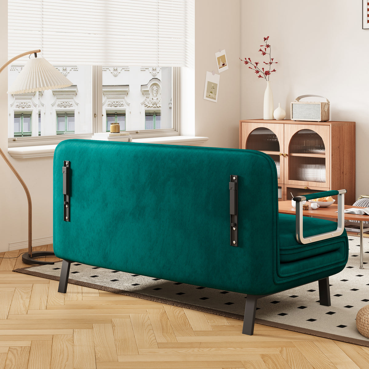Velvet Antique Green 55 Convertible Chair Bed, Tri Fold Sofa Bed With Adjustable Backrest & Pillow, Leisure Chaise Lounge Couch With Sturdy Steel Frame For Home & Office, Comfortable Sleeper Chair Antique Green Velvet Metal Primary Living Space Medium