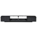 Tv Stand With Fluted Tempered Glass Doors For Tvs Up To 95'', Functional Media Console With Arched Cabinet Doors, Entertainment Center With App Controlled Led Light For Living Room, Black Black Primary Living Space 90 Inches Or Larger 90 Inches Or Larger