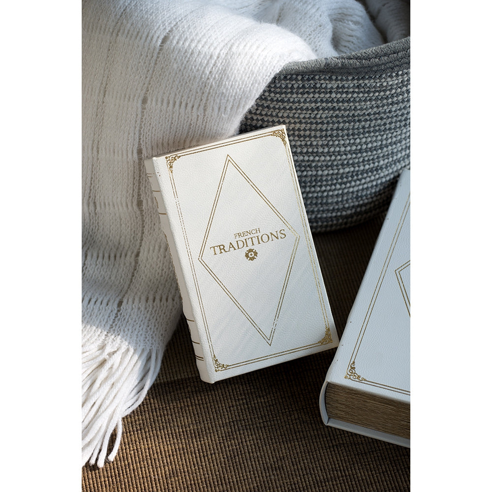 Set Of 2 Book Boxes, L:10.6X6.9X2.6", S:8X5X2" White Gold Mdf
