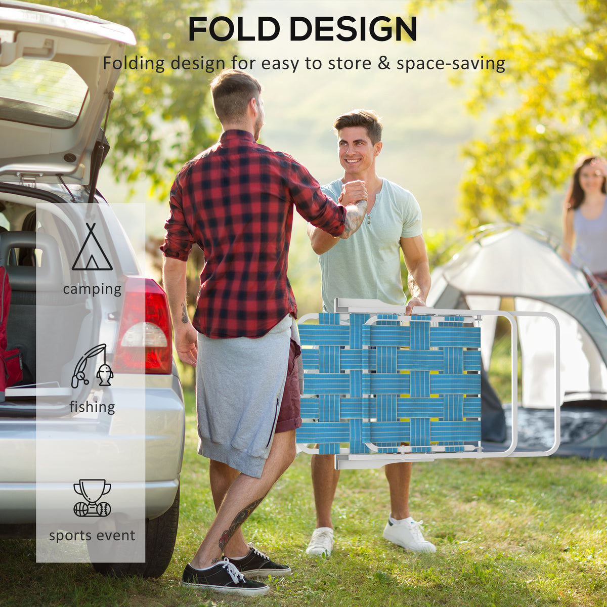 Outsunny Set Of 2 Patio Folding Chairs, Classic Outdoor Camping Chairs, Portable Lawn Chairs For Camping, Garden, Pool, Beach, Backyard W Armrests, Blue Blue Steel