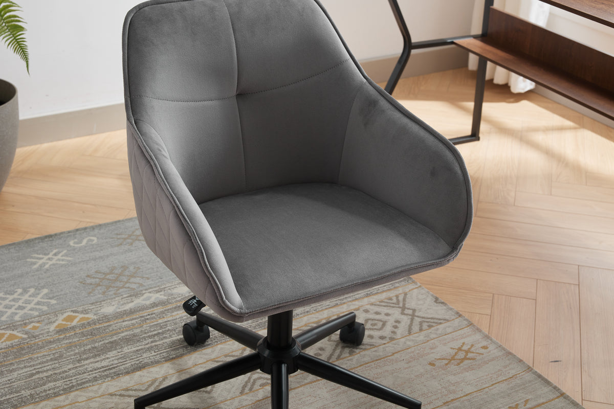 Velvet Office Desk Chair, Modern Home Desk Chair With Wheelsvanity Chairs For Living Room, Bedroom,Study Room Grey Black Foam Polyester Blend