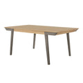 71 Inch Dining Table, Natural Brown Top, Farmhouse Style, Gray Flared Legs Brown Wood