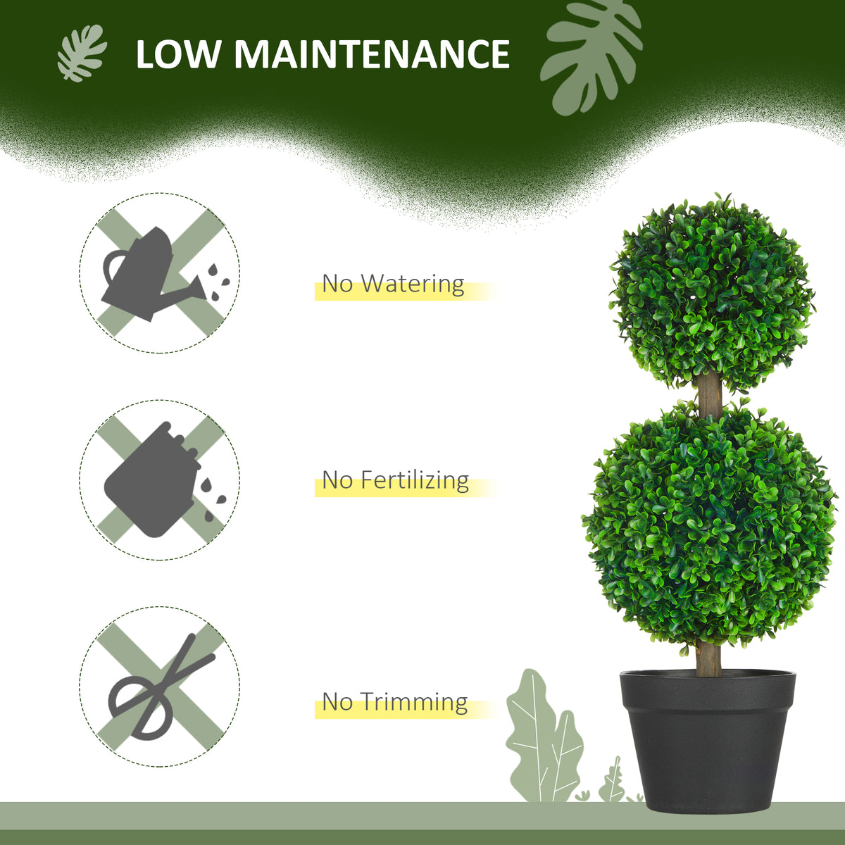 Homcom Artificial Plant For Home Decor Indoor & Outdoor Fake Plants Artificial Tree In Pot, 2 Ball Boxwood Topiary Tree For Home Office, Living Room Decor, Green Green Plastic