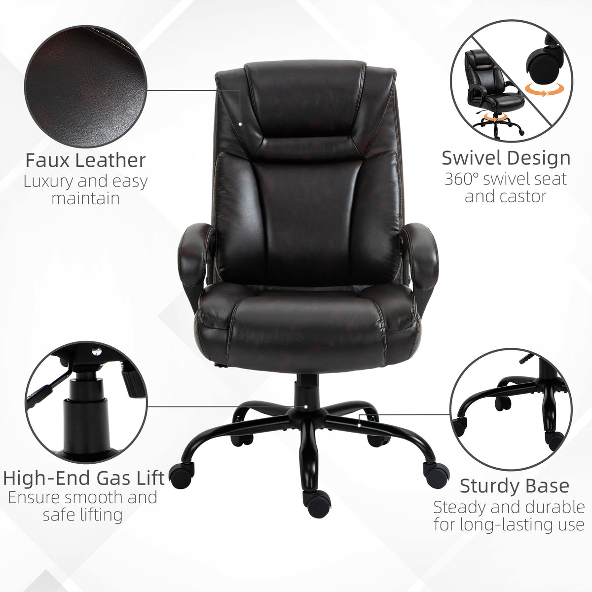 Vinsetto Big And Tall 400Lbs Executive Office Chair With Wide Seat, Computer Desk Chair With High Back Pu Leather Ergonomic Upholstery, Adjustable Height And Swivel Wheels, Brown Brown Faux Leather