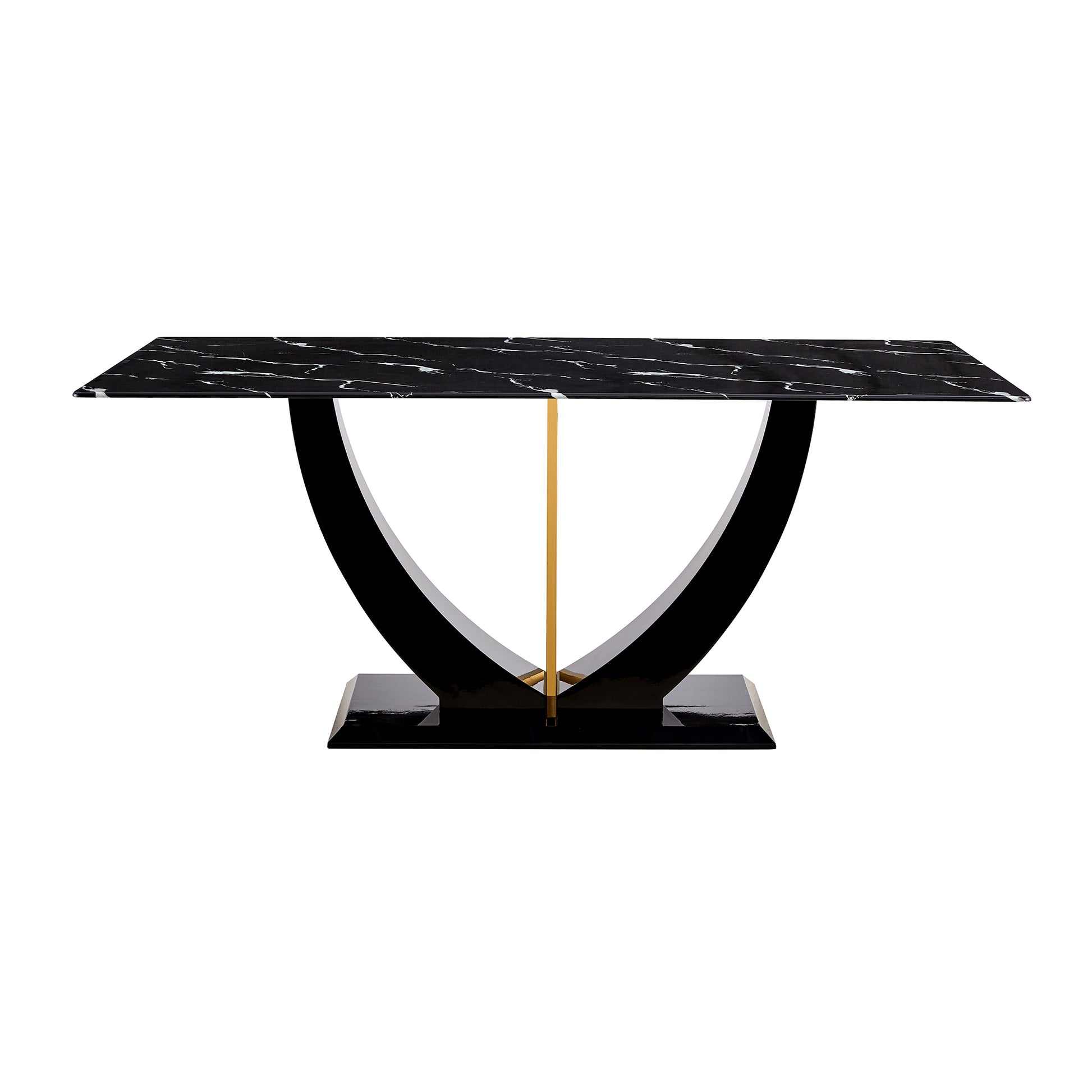 Table And Chair Set, Modern Dining Table, Patterned Table Top And Black Mdf Table Legs, Soft And Comfortable Dining Chair, Perfect For Dinner, Meetings, Home And Office Decor White Black Mdf Glass