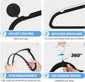 Velvet Hangers 50 Pack, Non Slip Clothes Hangers With Shoulder Notches, 360 Swivel Hooks, Heavy Duty Standard Hangers For Closet Space Saving, Black Black Velvet